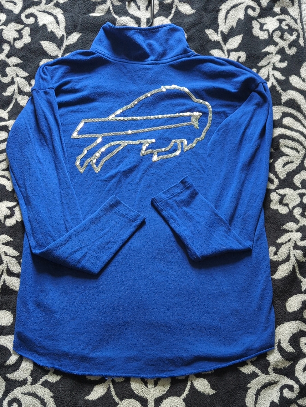 Y2K Victoria's Secret Royal Blue Quarter Zip Silver Sequin Buffalo Bills Motif S